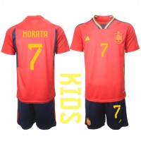 Dětský Fotbalový dres Španělsko Alvaro Morata #7 MS 2022 Domácí Krátký Rukáv (+ trenýrky)